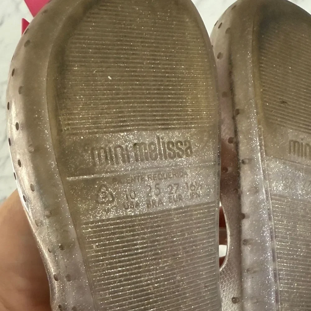 Mini Melissa Kids' Pink Sparkly Bow Shoes Sz 10